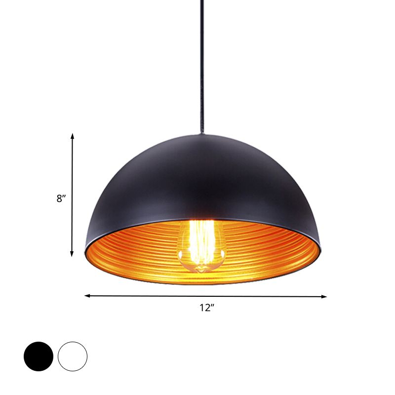 Industrial Dome Hanging Lighting 1-Head Iron Ceiling Pendant Lamp in White/Black for Bar