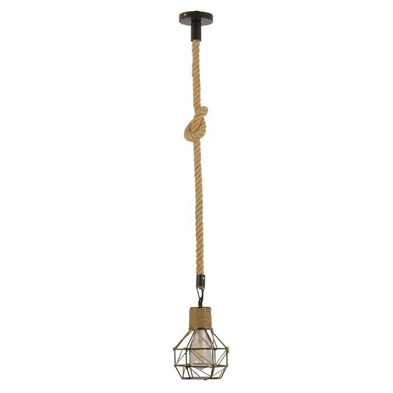 Iron Black Ceiling Pendant Light Globe Cage 1-Head Industrial Suspension Lighting with Rope Cord