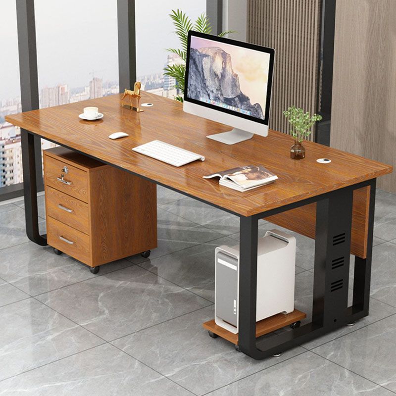 Rectangular Shaped Writing Desk Contemporary Wood with 2 Legs in Brown