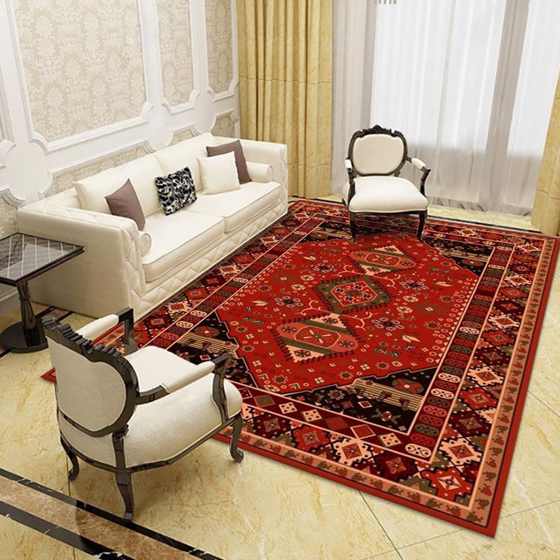 Multicolor Home Decoration Carpet Distressed Moroccan Print Area Rug Polyester with Non-Slip Backing Rug