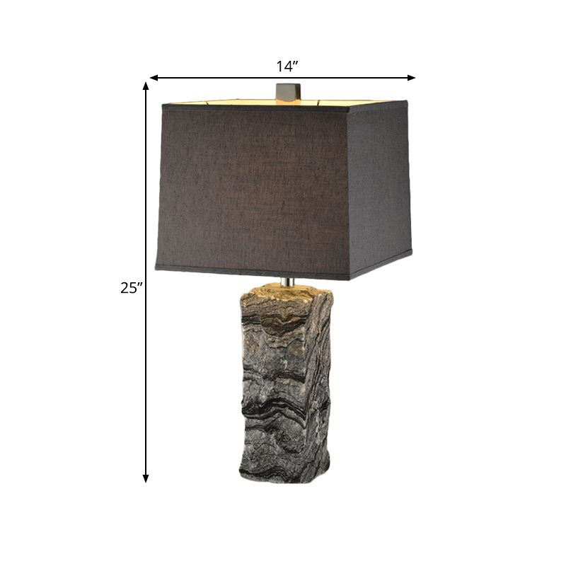 Marble Rectangular Night Table Light Modernism 1-Head Desk Lamp in Black with Fabric Shade