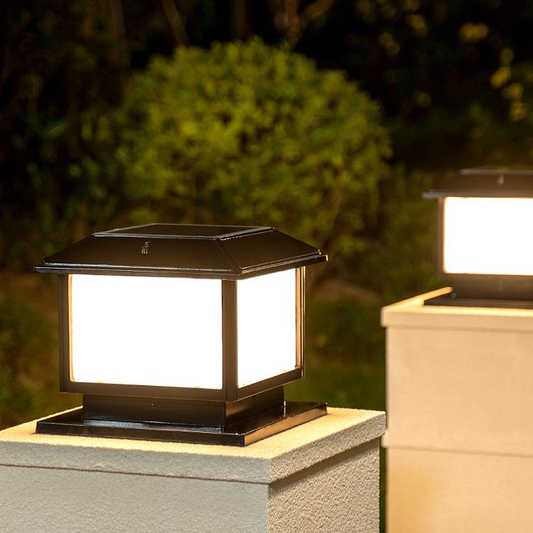 Modern Pillar Lamp Simple Solar Lamp with Acrylic Shade for Backyard