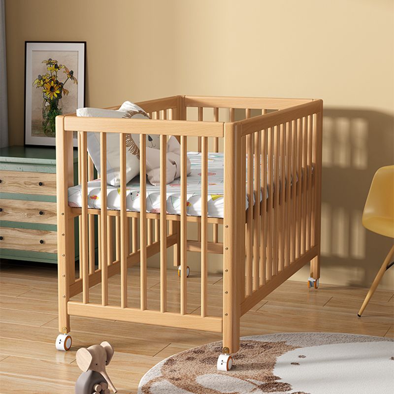 Rectangle Solid Wood Crib Modern Style 2-In-1 Convertible Crib with Casters