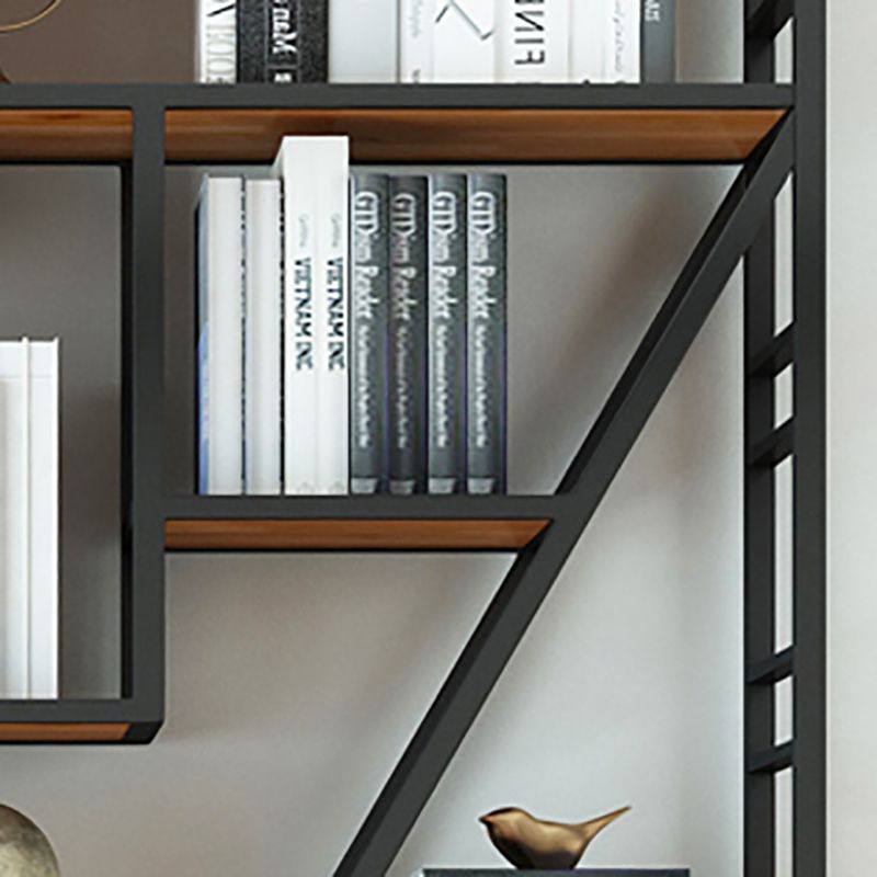 Urban Metal Bookcase Black Open Back Book Shelf with Cabinets