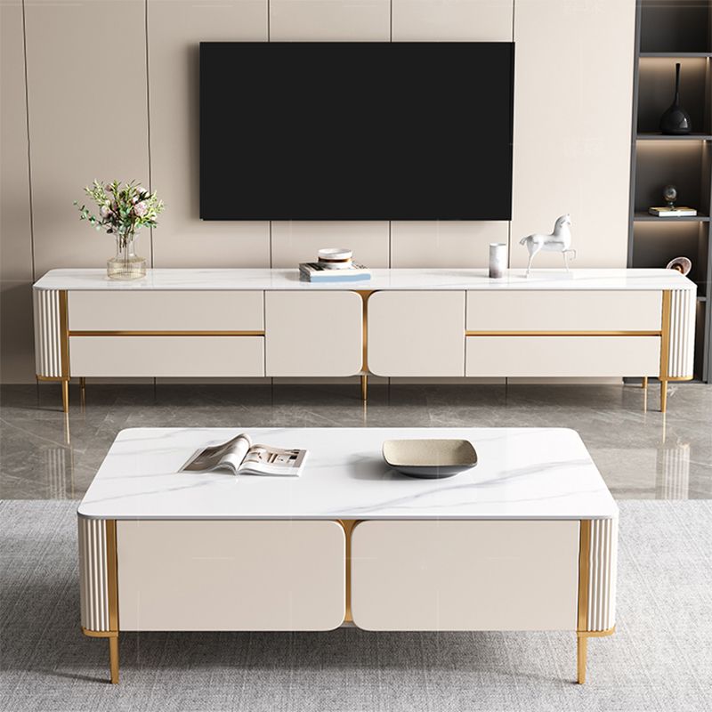 Modern TV Stand Console Stone TV Media Console with 4 Drawers