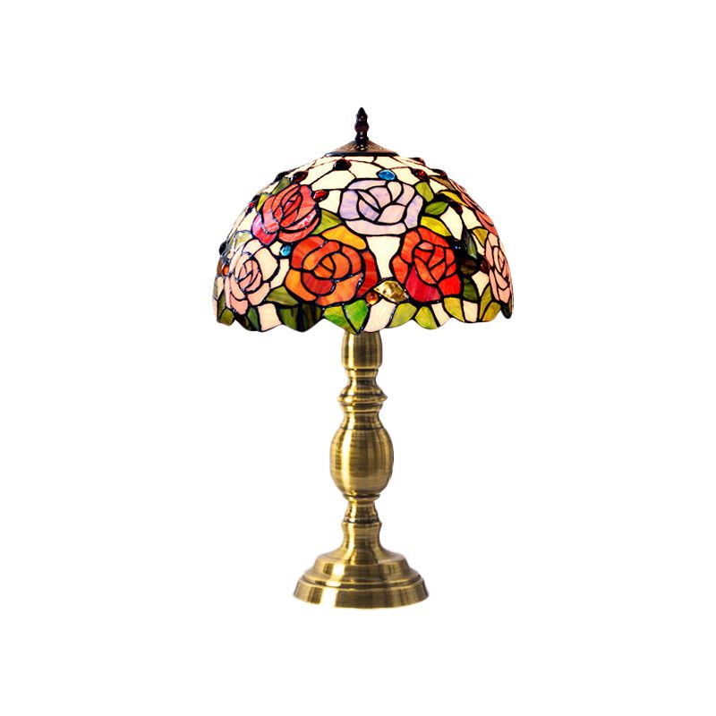 Cut Glass Brushed Brass Table Lighting Bowl Shaped 1 Head Victorian Rose Patterned Night Lamp