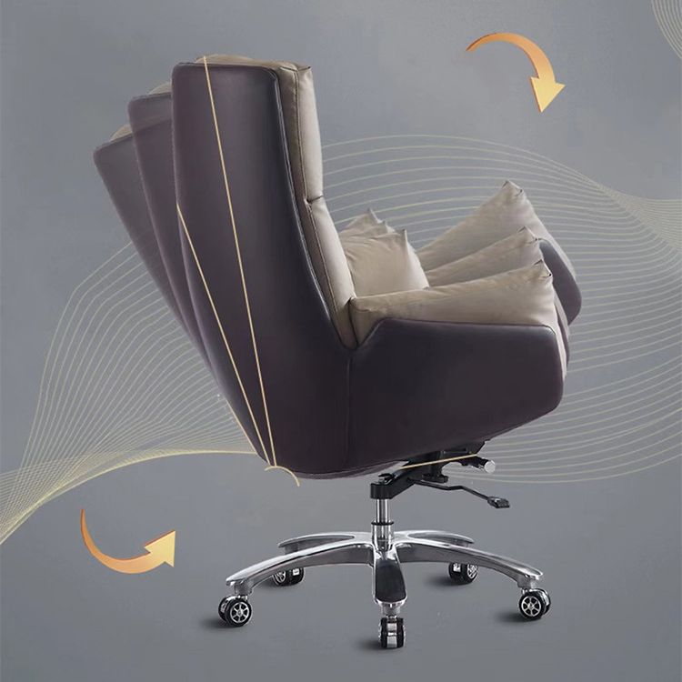 Contemporary Office Chair Wheels Leather High Back Executive Chair