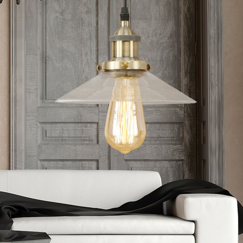 1 Light Clear Glass Pendant Lamp Industrial Black/Rust/Copper Cone Living Room Hanging Light Fixture