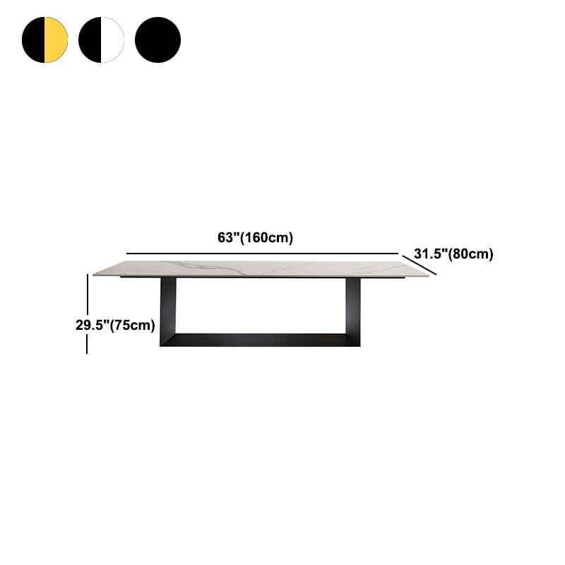 Mesa de comedor de piedra y metal rectangular mesa de comedor de base de caballete moderna