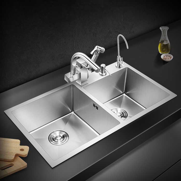 3 Holes Kitchen Sink Rectangle Stainless Steel Sink With Strainer