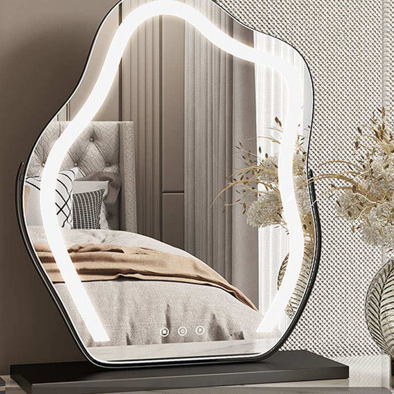 Gray Contemporary Bedroom Wooden With Drawer Lighted Mirror Make-up Vanity