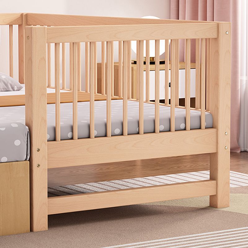 Natural Farmhouse Nursery Crib in Wood with Guardrail Baby Crib