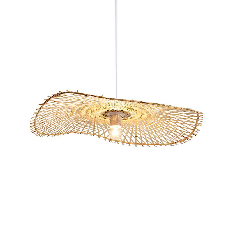 Bamboo Lotus Leaf Suspension Lighting Minimalist 1 Head Wood Pendant Ceiling Light