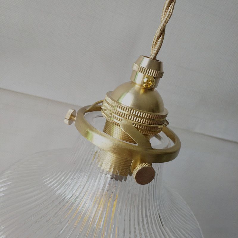 Contemporary Pendant Lamp with Brass Lamp Socket 1 Light Fluted Glass Pendant Light for Kitchen