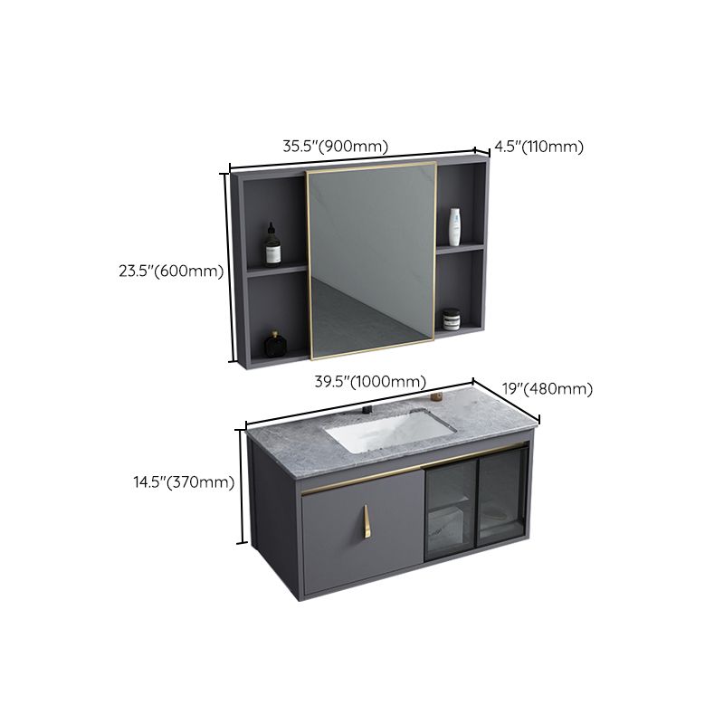 Contemporary Gray Vanity Sink Wall Mounted Bathroom Vanity Cabinet