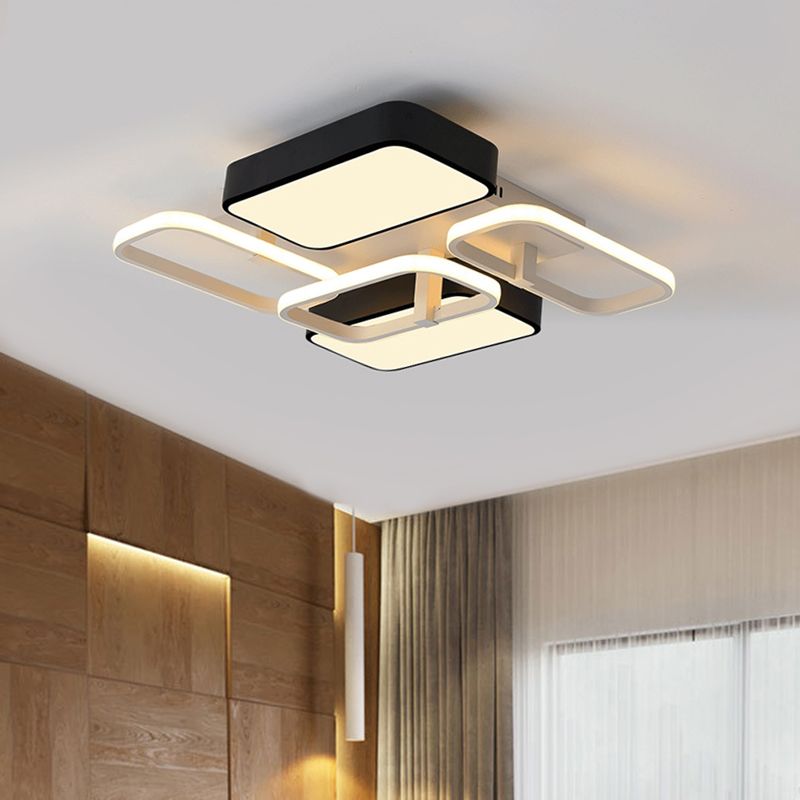 Black Rectangular Flush Ceiling Light Contemporary 23"/25.5" Wide LED Acrylic Ceiling Lighting for Living Room