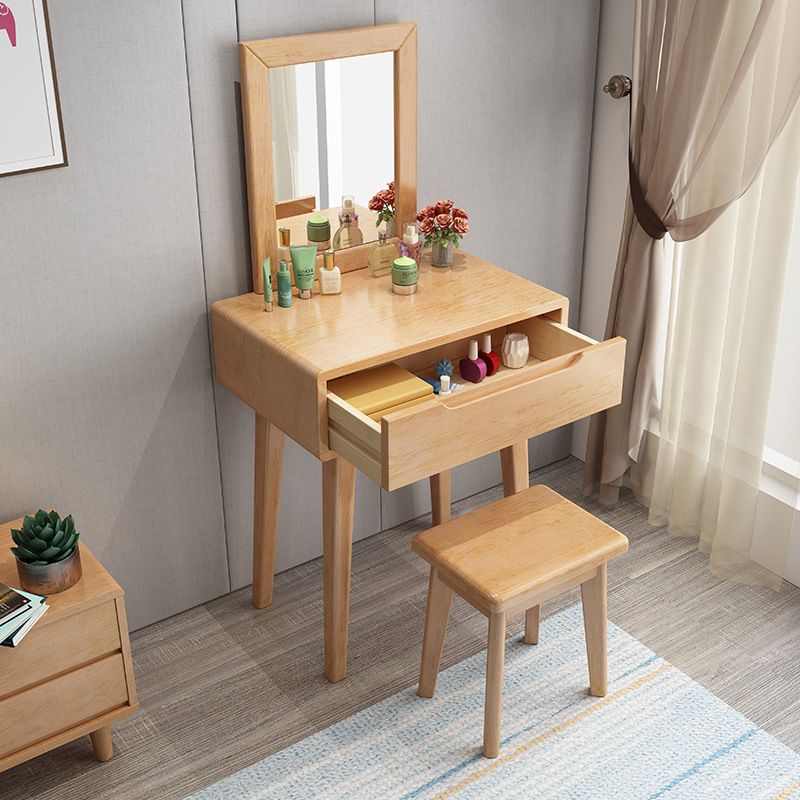 15.74" Wide Vanity Set with Drawer Solid Wood Make-up Vanity with Mirror and Stool