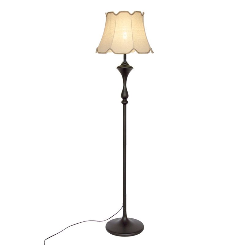 Bell Shaped Fabric Floor Lamp Traditional Single-Bulb Living Room Standing Light with Scalloped Trim