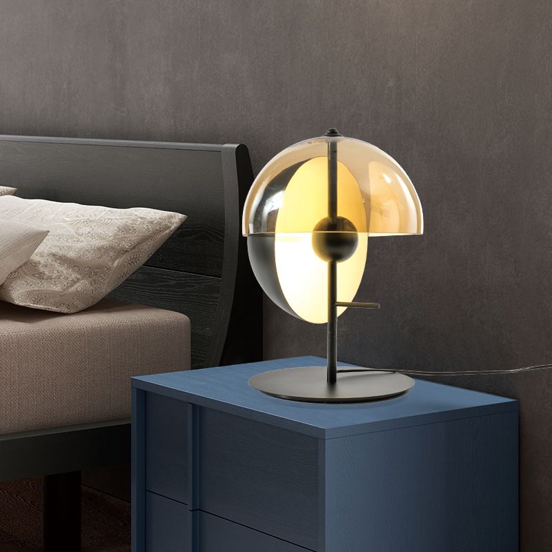 Modern Artistic Hemispheric Table Lamp Lacquered Iron Desk Lamp with Glass Shade