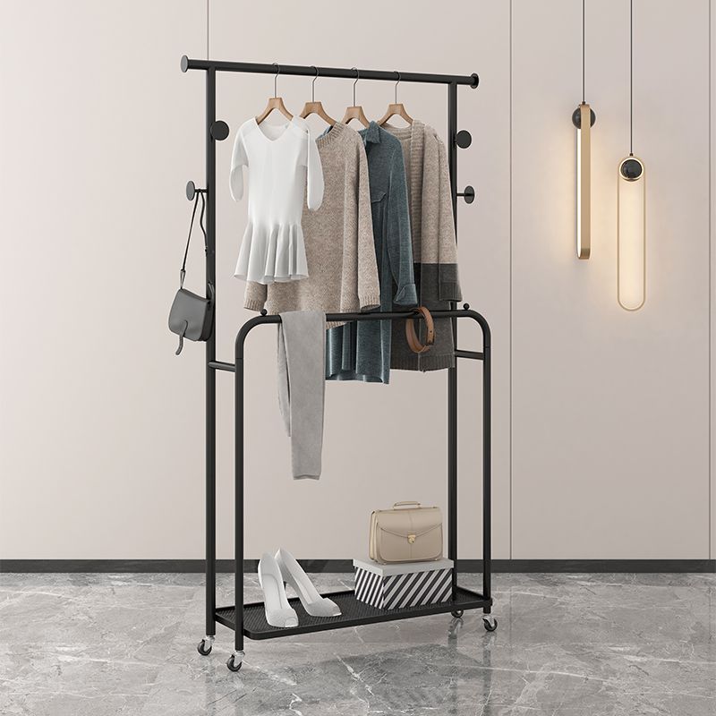 Luxurious Metallic Coat Hanger Free Standing Hooks Design Coat Rack with Universal Wheel