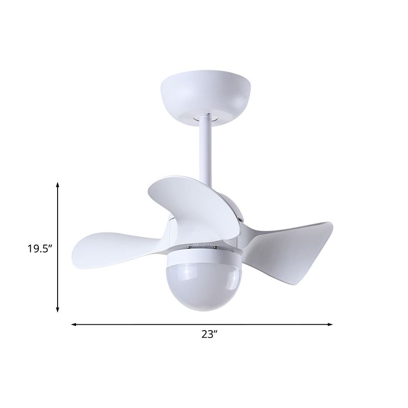 Dome Dining Room LED Ceiling Fan Acrylic 3 Blades Nordic Semi Mount Lighting in White, 23" Width