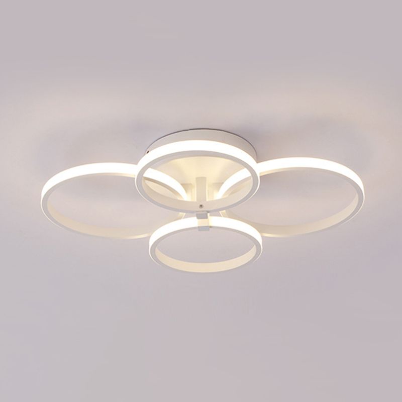 White Loop Shaped Semi Flush Light Minimalism LED Aluminum Ceiling Light for Bedroom