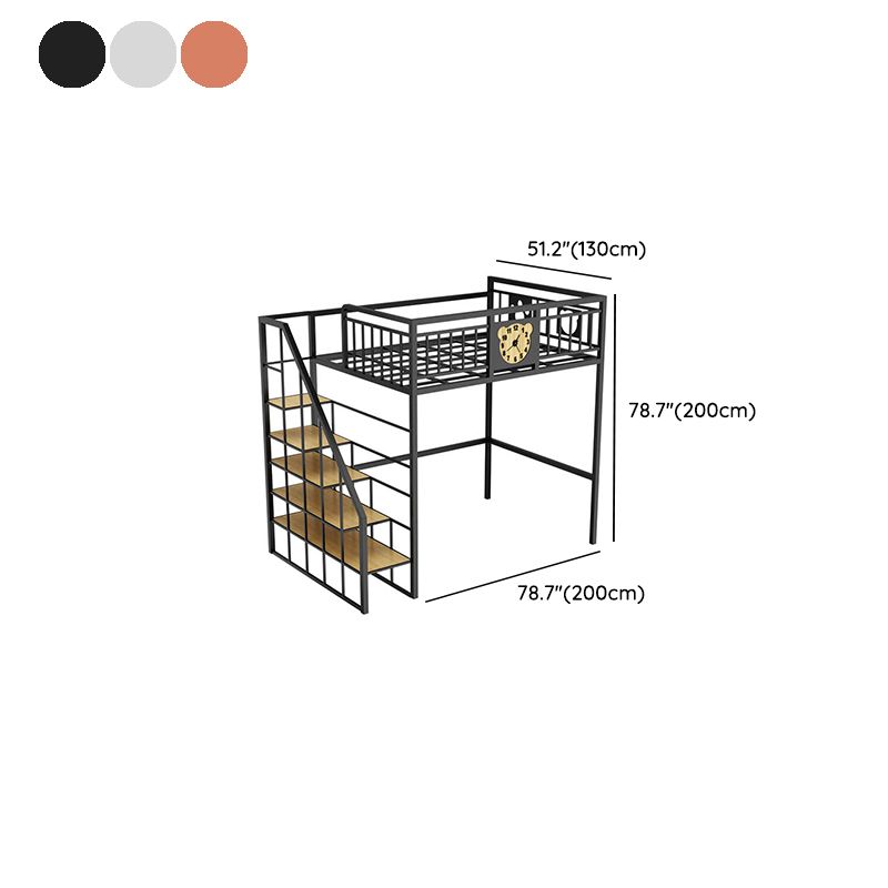 Metal Loft Bunk Bed Open Frame Bed with Guardrails and Stairway