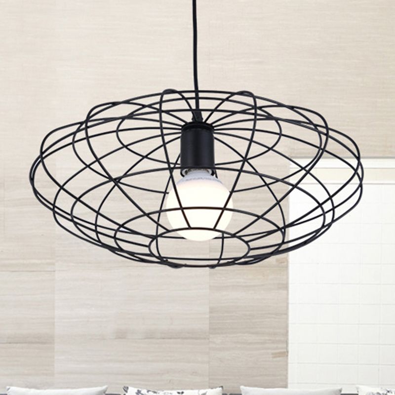 Black 1 Light Pendant Lighting Vintage 
Metal Oval Cage Ceiling Fixture for Living Room