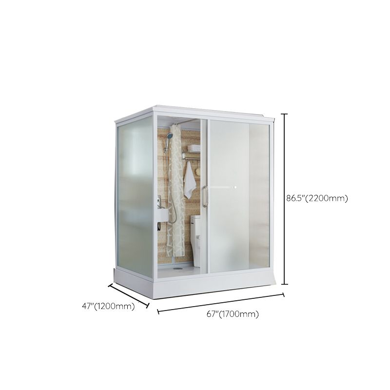 Modern Shower Stall Frosted Single Sliding Shower Stall in White