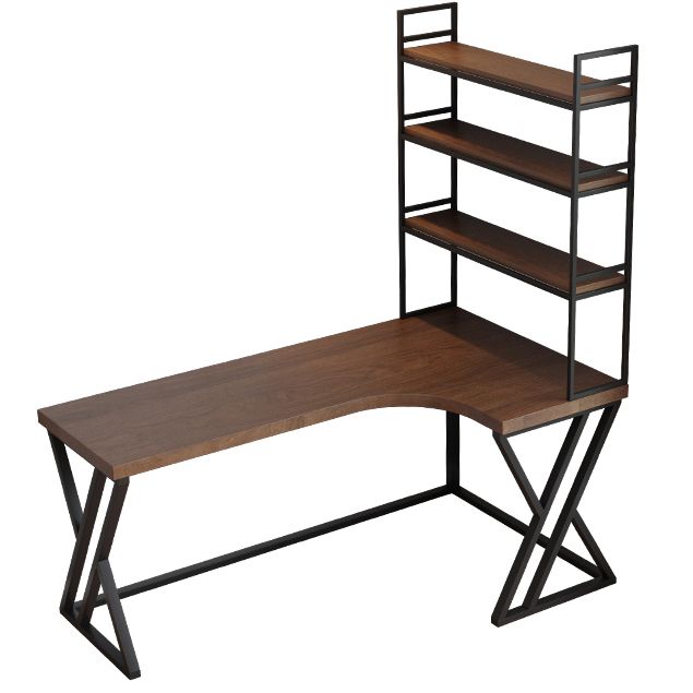 L-Shape Right Corner Desk Modern & Contemporary Brown Writing Desk with Shelf