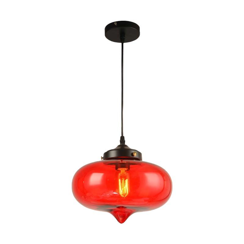 Hedendaagse uien hanger lichtgrijs/rood/geel glas 1 hoofd restaurant opgehangen plafondarmatuur