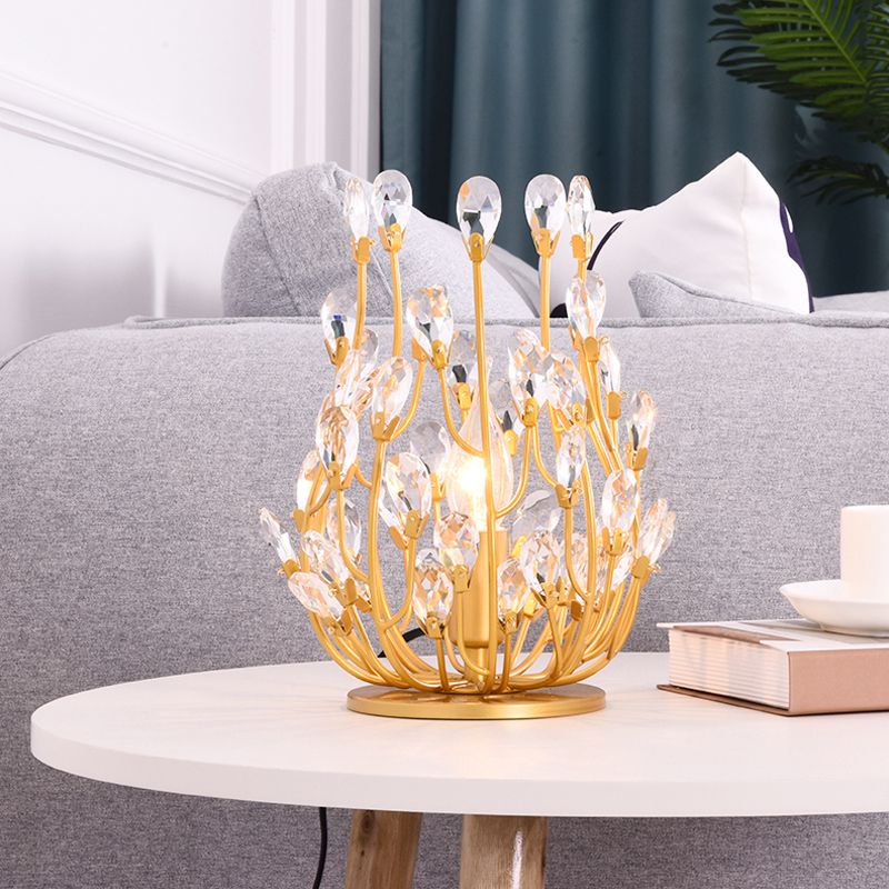 Gold/Silver Flower Vine Table Lighting Vintage Faceted Crystal Single Hotel Nightstand Lamp