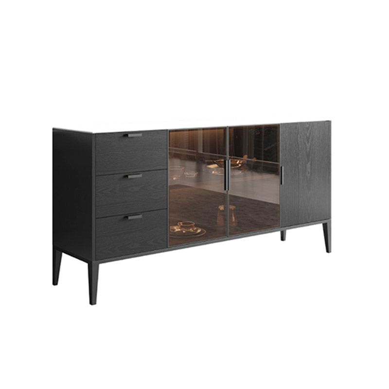 Black Dining Server with Drawers Contemporary Sideboard Cabinet