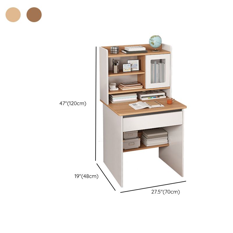 Contemporary Student Desk in White Wood with Drawers and Hutch