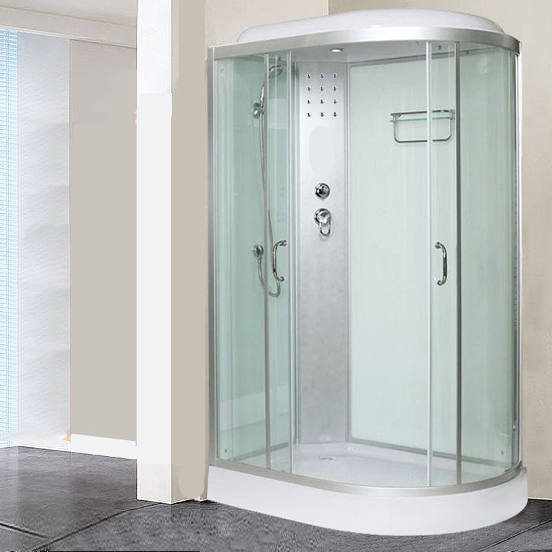 Tempered Glass Double Sliding Shower Enclosure White Frame One Piece Shower Enclosure