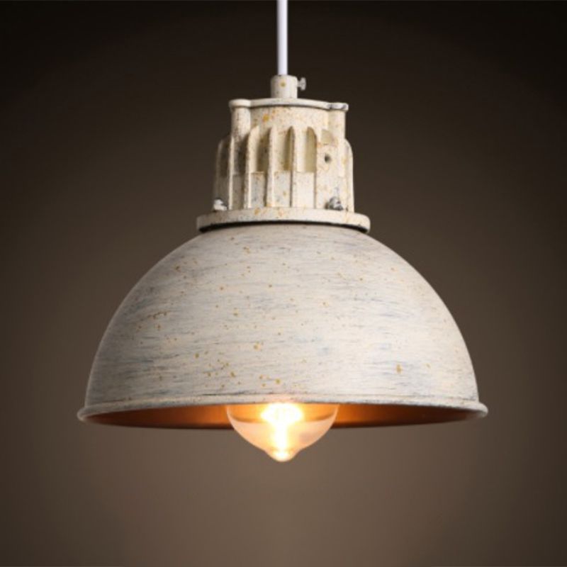 Distressed White Dome Hanging Pendant Light Loft Style Metal 1-Light Metal Pendulum Light