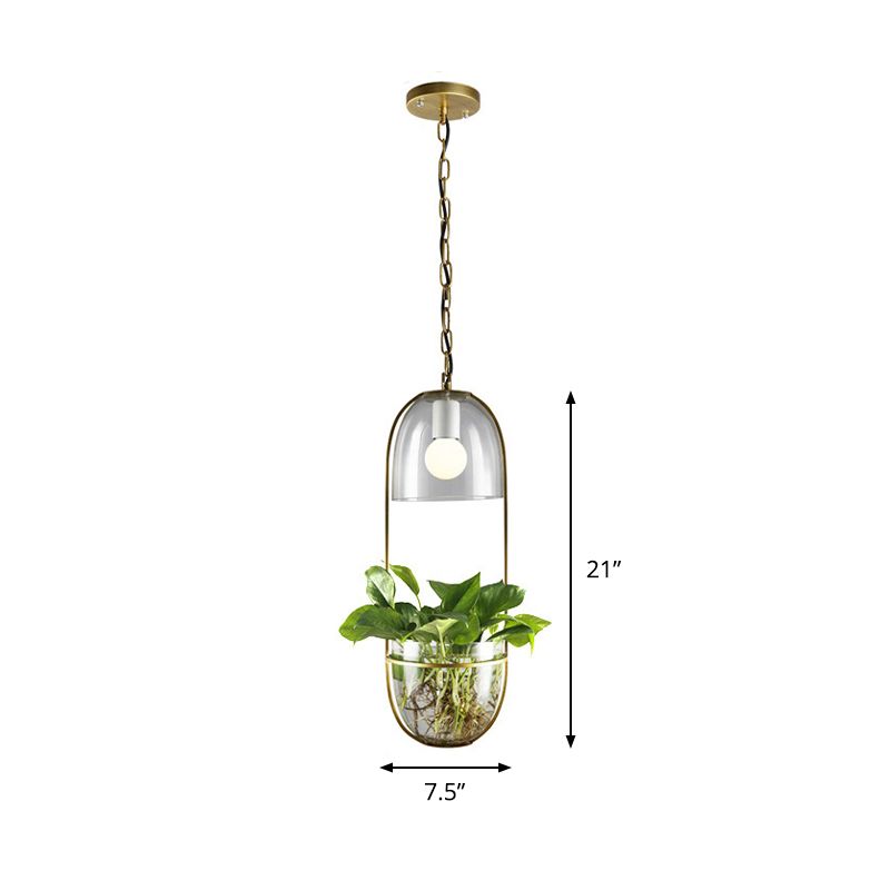 Oval Restaurant Pendant Lighting Industrial Metal 1 Bulb Gold LED Hanging Light Fixture