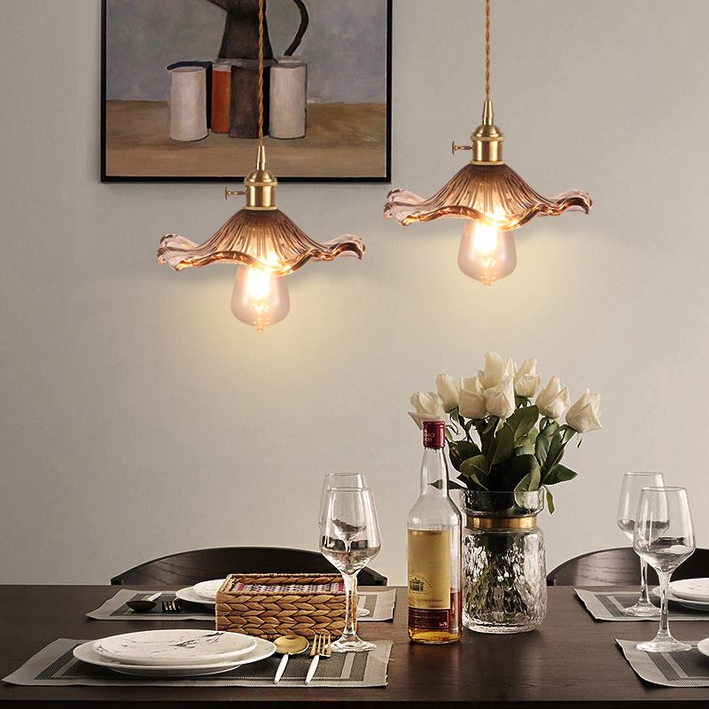 1 Glühbirne Hanging Light Retro -Stil blumig strukturiertes Glas Anhängerleuchte für Esszimmer