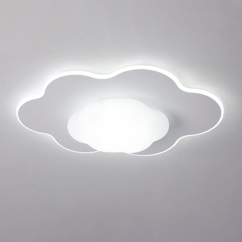 Cloud Shape LED Ceiling Flush Kids Style Metal & Acrylic Flush Mount in White