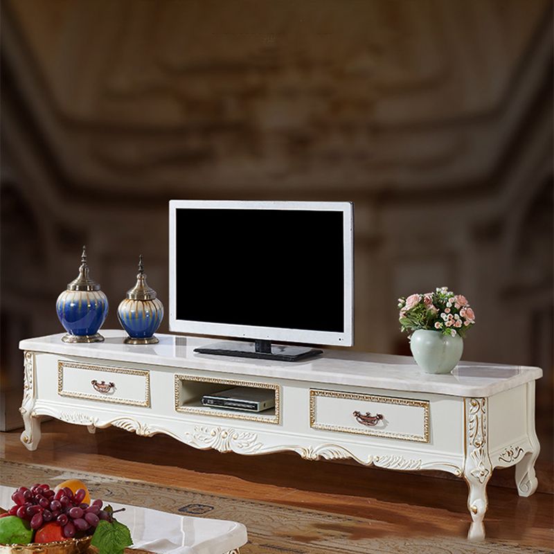 Solid Wood TV Media Console Open Storage Media Console TV Stand with 2 Drawers