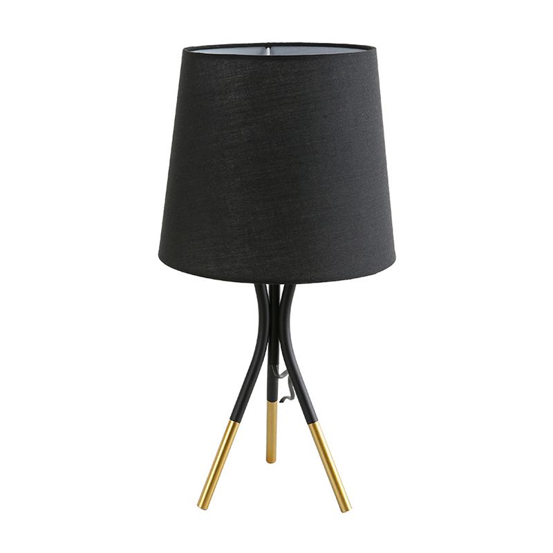 Conical Fabric 3-Leg Table Lamp Nordic 1 Bulb Black/White and Gold Night Stand Light for Bedroom