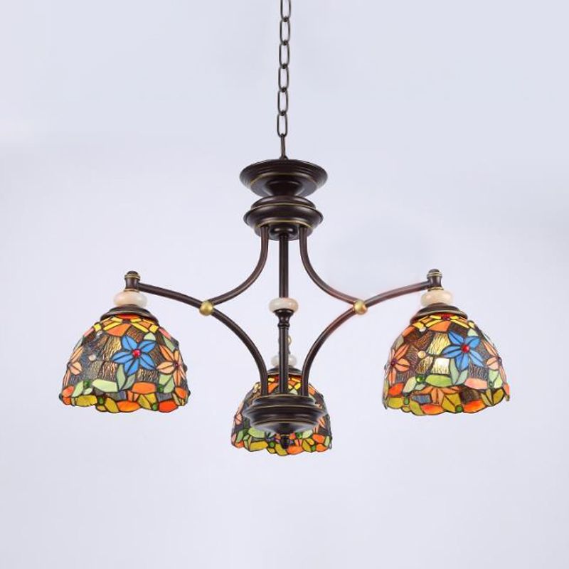 Bloem kroonluchter verlichting mediterrane gebrandschilderd glas 3/5/8 lichten zwart hangende lampkit voor woonkamer