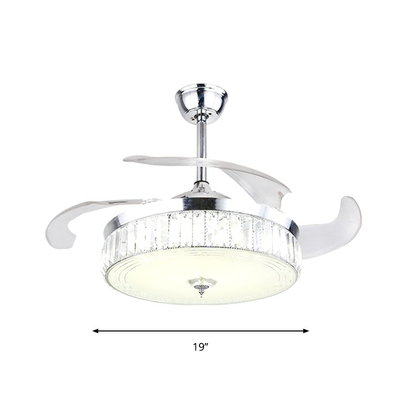 Cirkel hanger ventilator verlichtingsarmatuur minimalistische kristallen rechthoek 19 "W LED Restaurant Semi Flush in Chrome, 3 Blades