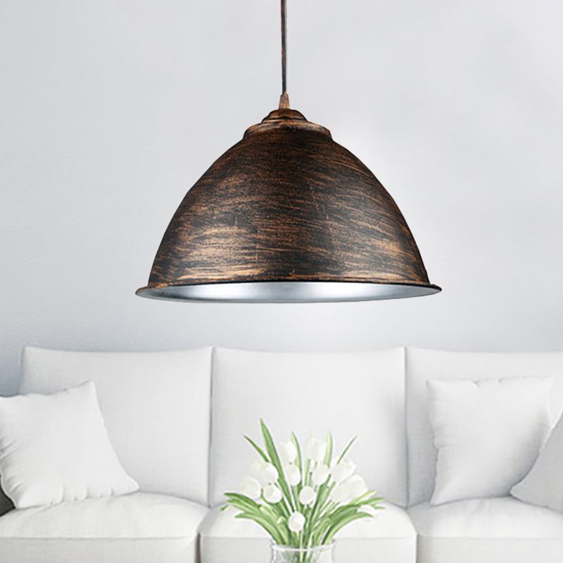 Antique Bronzo Dome Aitura del soffitto Vintage Iron 1 Light Living Room Illuminazione a sospensione