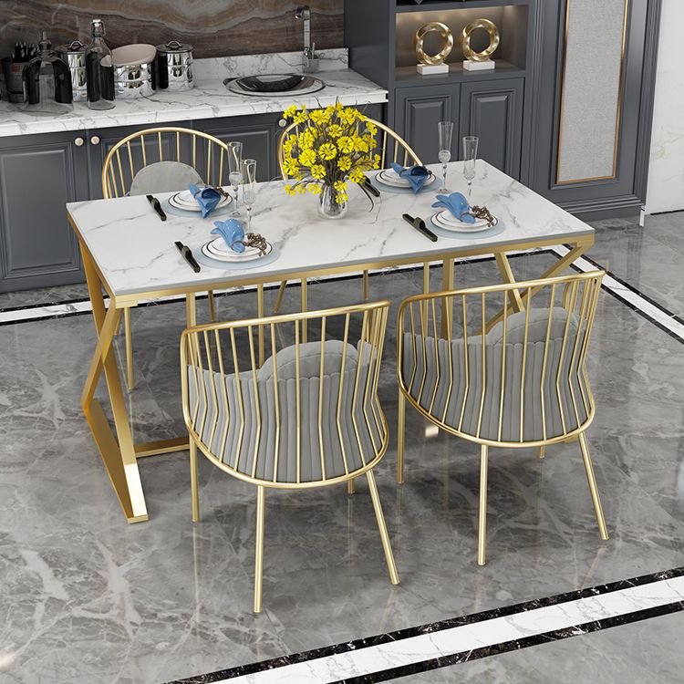 Glam 1/5 Pieces Dining Set Rectangle Stone Dining Table for Kitchen