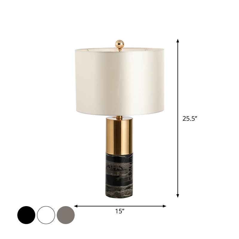 Straight-Side Shade Night Lamp Modern Fabric 1 Head Black/Grey/White Table Stand Light for Bedroom, 12.5"/15" W