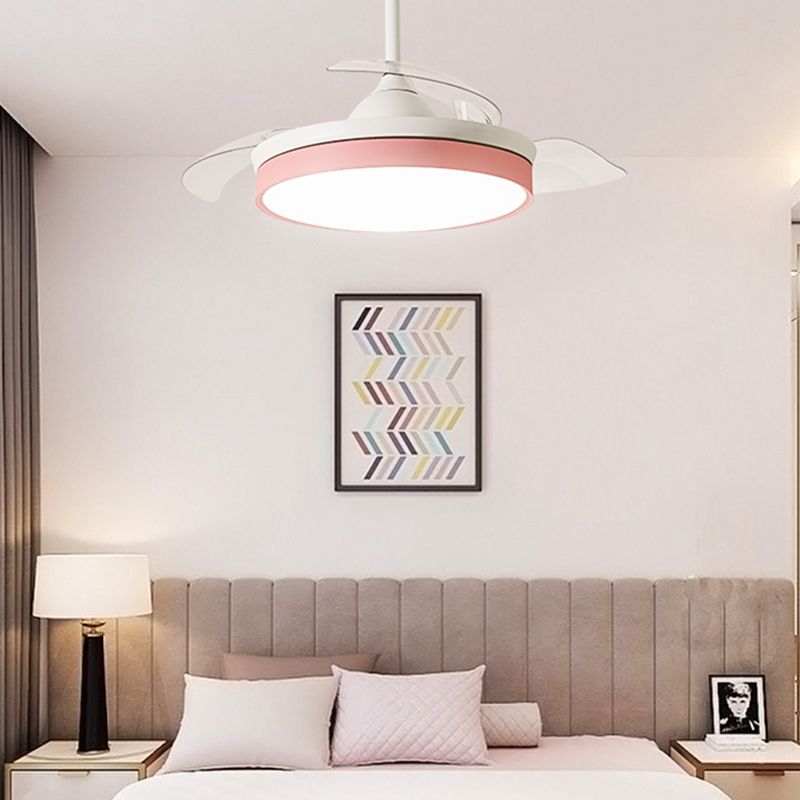 Round Shape Ceiling Fan Light Kids Style Metal Single Light LED Flush Light for Bedroom