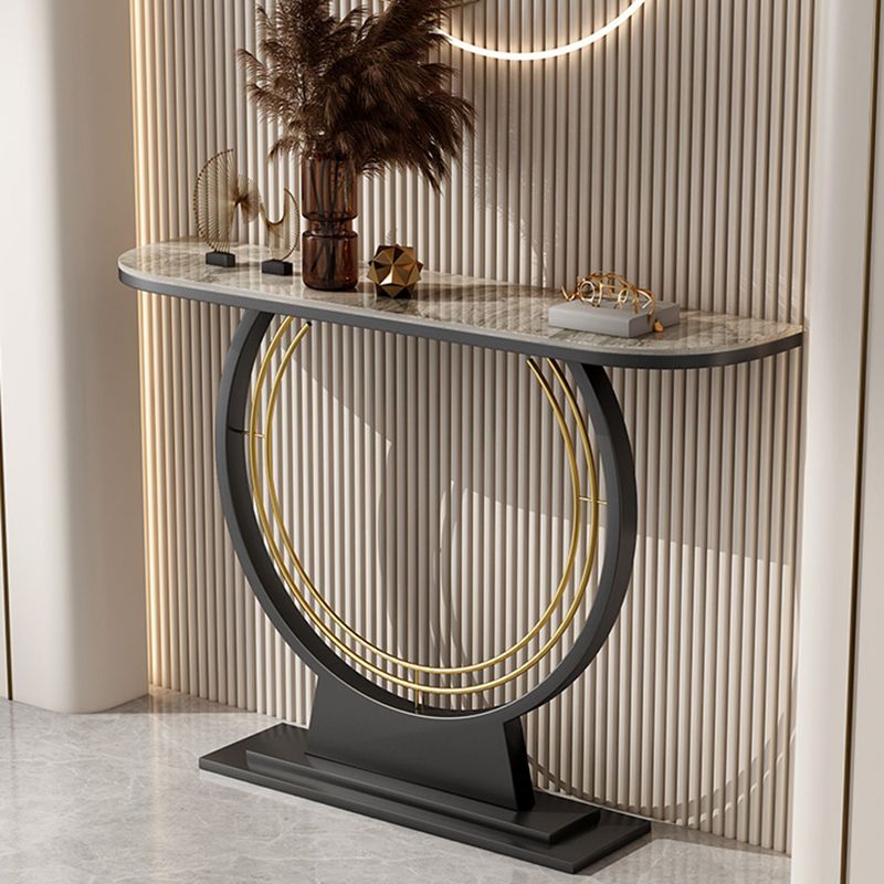 Glam Slate Console Table Half Moon Table  13.81" Stain Resistant Pedestal Sofa Table