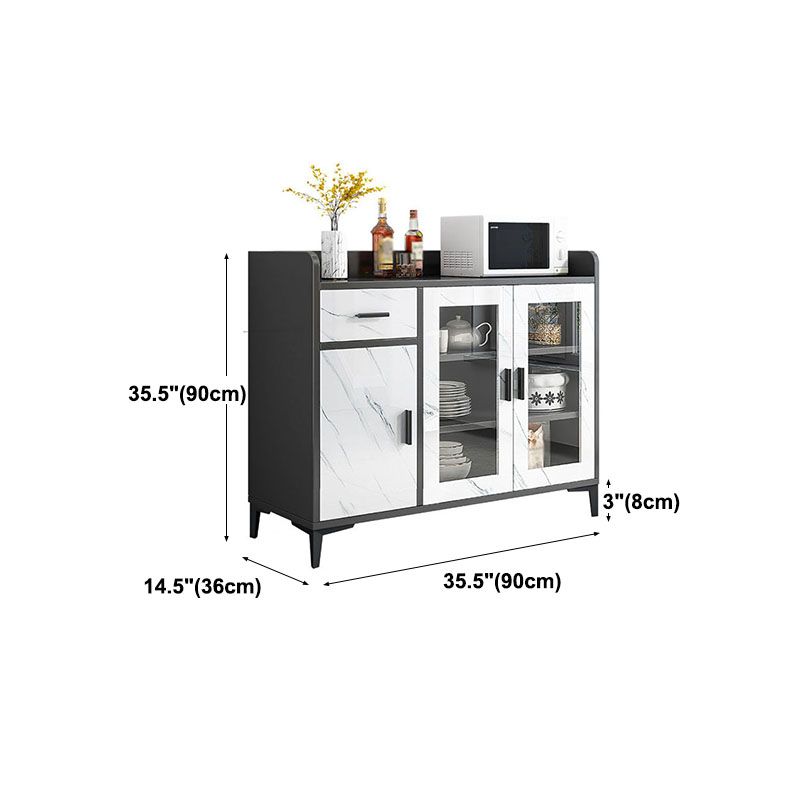 Modern Engineered Wood Sideboard Clear Glass Doors Dining Server for Living Room