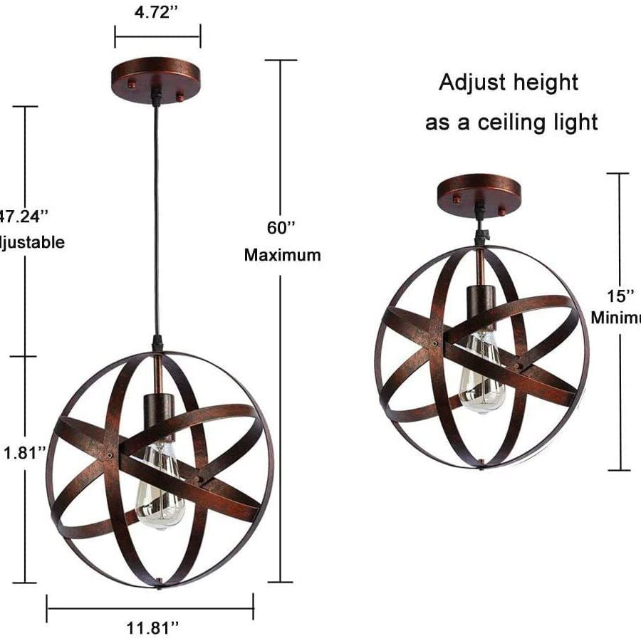 Retro Industrial Single Globe Cage Pendant Light Fer 1 Light Suspension Light For Dining Table